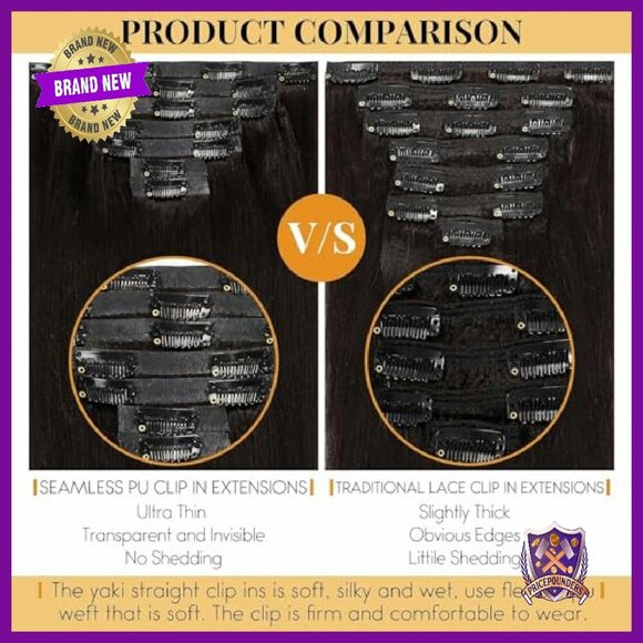 14 Inch Human Hair Clip-In Extensions 7 Piece Set 115g Straight